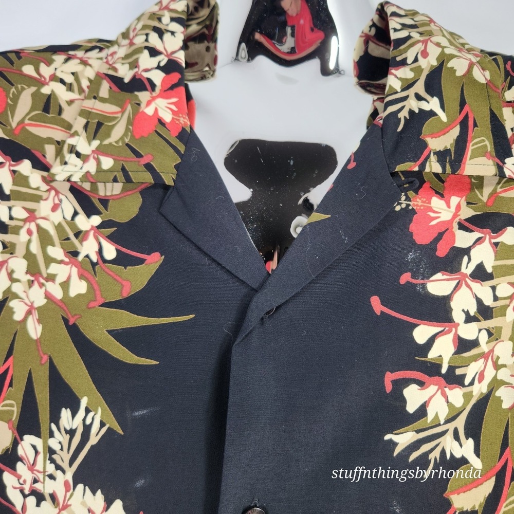 GUESS JEANS Mens Button Up Top Short Sleeve Shirt Size 2XL Black Floral Rayon